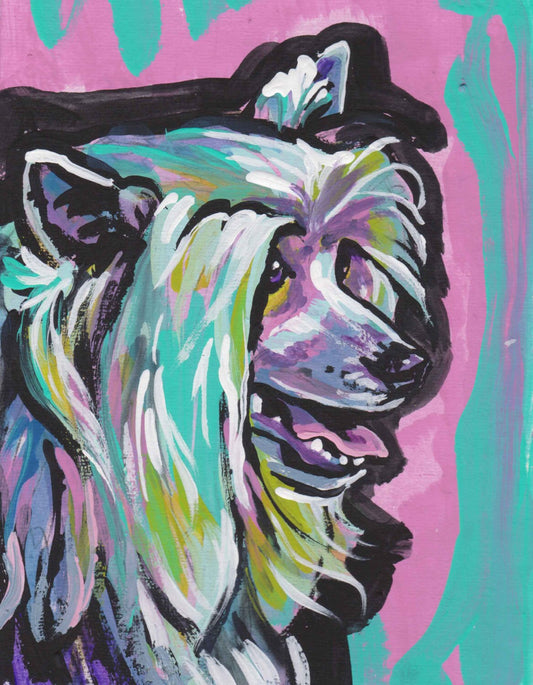 Powder Puff Chinese Crested dog print of pop art painting bright colors 8.5x11"