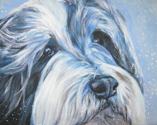Bearded Collie art CANVAS print of LA Shepard painting 8x10 beardie dog portrait