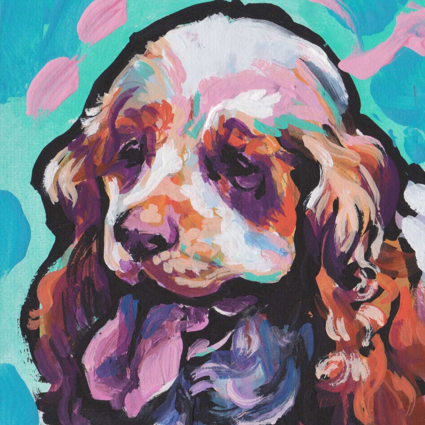 COCKER SPANIEL dog portrait PRINT of pop dog art painting bright colors 8x8"