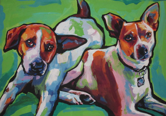 Mountain Feist dogs PRINT of modern colorful pop art painting 8.5x11" bright colors