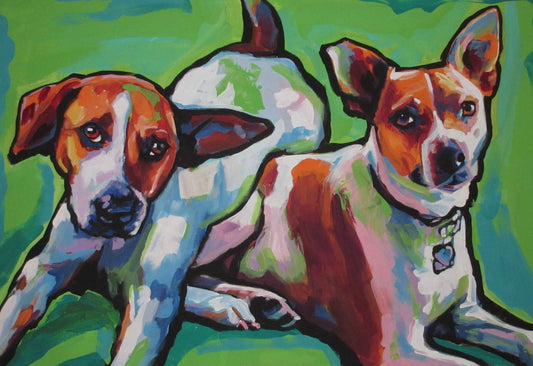 Mountain Feist dogs PRINT of modern colorful pop art painting 13x19" bright colors