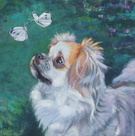 Tibetan Spaniel dog art CANVAS print of LA Shepard painting 8x8