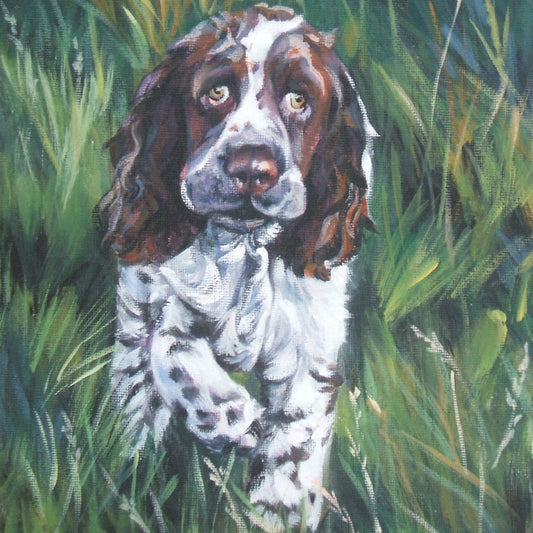 English Springer Spaniel dog art CANVAS print of LA Shepard painting 8x8