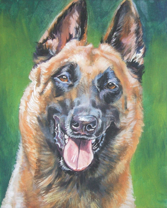 Belgian Malinois dog art CANVAS print of LA Shepard painting 8x10 portrait