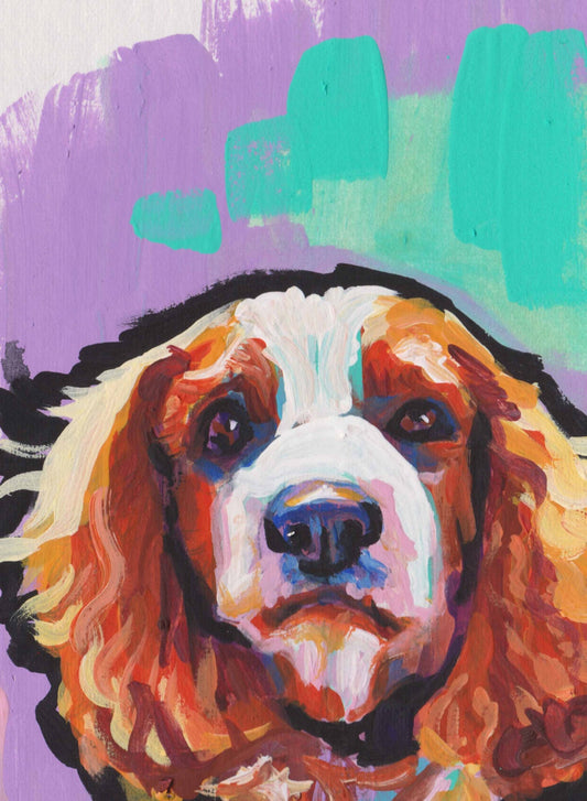 Cavalier King Charles Spaniel print of modern Dog pop art painting bright colors 13x19"