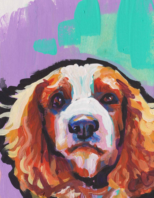 Cavalier King Charles Spaniel print of modern Dog pop art painting bright colors 8.5x11"