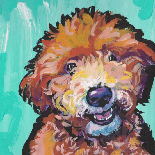 POODLE dog portrait art colorful print of pop art dog painting bright colors 8x8"
