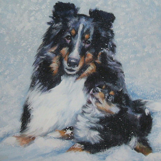 Shetland Sheepdog sheltie art CANVAS print of LA Shepard painting 8x8 winter dog art