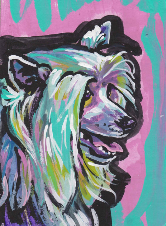 Powder Puff Chinese Crested dog print of pop art painting bright colors 13x19"