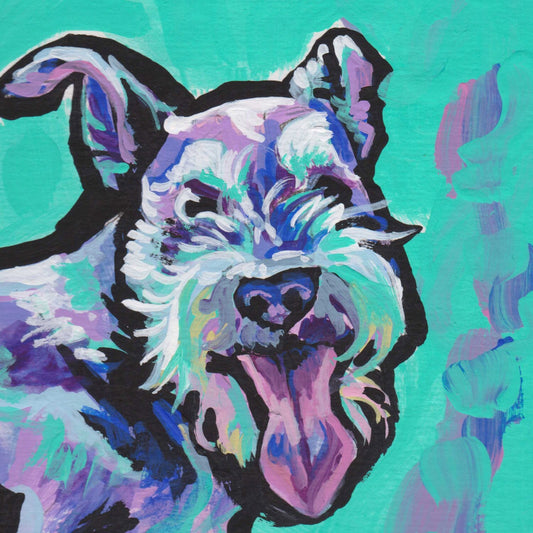 Schnauzer dog portrait art print of modern pop art painting bright colors 8x8"