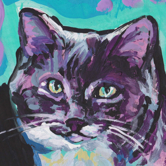 CAT portrait art print of bright colorful pop art painting 8x8"