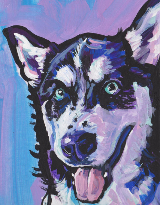 fun SIBERIAN HUSKY pop art print bright colorful dog portrait art 8.5x11"