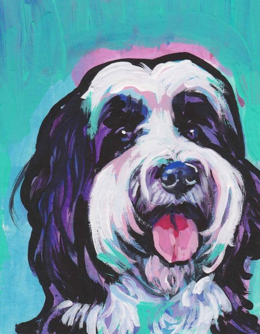 TIBETAN TERRIER dog portrait PRINT of pop art dog painting bright colors 8.5x11"