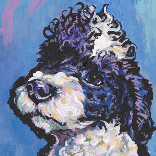 black and white POODLE dog portrait art PRINT pop art bright colorful  12x12"