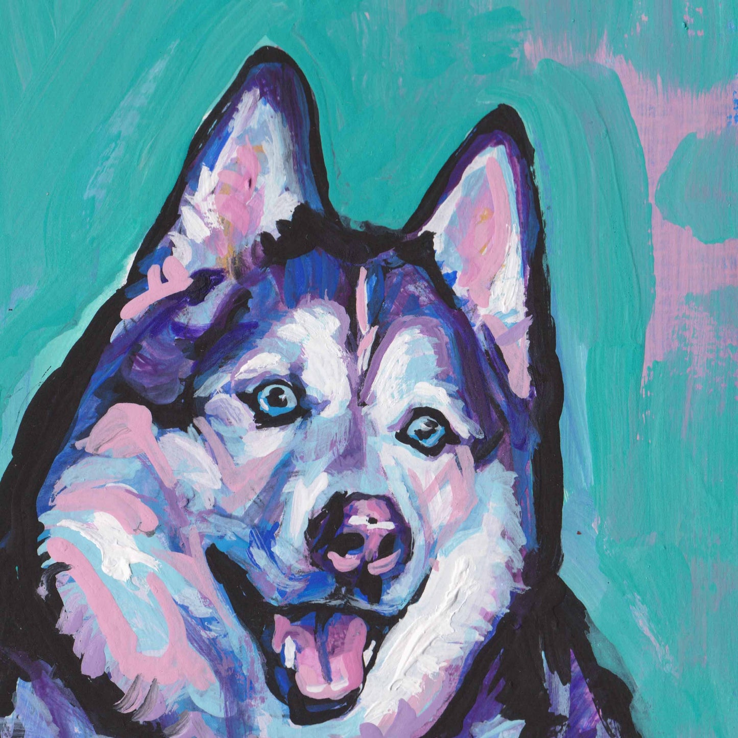 Siberian HUSKY dog art portrait PRINT of fun pop art painting bright colors 12x12" modern art