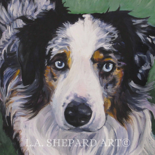 Australian Shepherd AUSSIE dog portrait art canvas PRINT of of LAShepard painting 12x12"