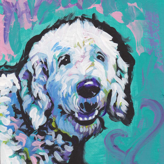 LABRADOODLE golden doodle dog portrait art print of pop art painting bright colors 8x8"