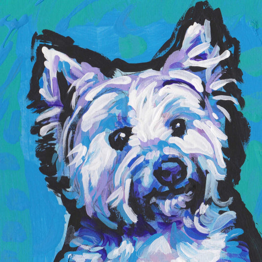 West Highland Terrier WESTIE dog portrait art print of bright colorful pop art painting 12x12" fun wall art