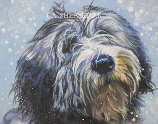 Polish Lowland Sheepdog POLSKI dog PORTRAIT art canvas PRINT of LAShepard painting 8x10"