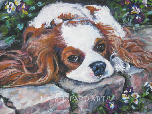 CAVALIER KING CHARLES spaniel dog portrait art canvas print of LAShepard painting 8x10"