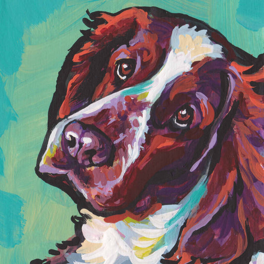 Welsh Springer Spaniel dog portrait art PRINT of pop art dog painting  bright colors 8x8"
