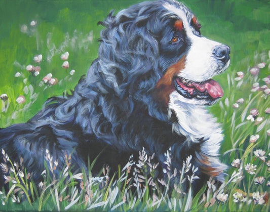 Bernese Mountain Dog art portrait CANVAS print of LA Shepard painting 11x14