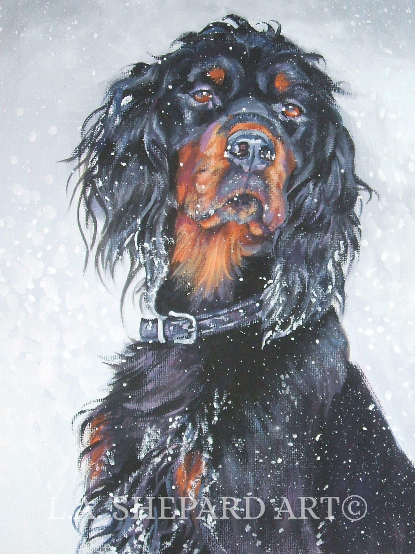 GORDON SETTER dog art PORTRAIT canvas print of LAShepard painting 8x10"
