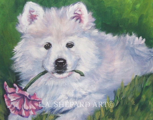 SAMOYED DOG PORTRAIT art canvas print of LAShepard painting 8x10" pup puppy