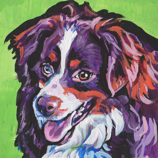 Australian Shepherd dog art print aussie pop art 8x8"