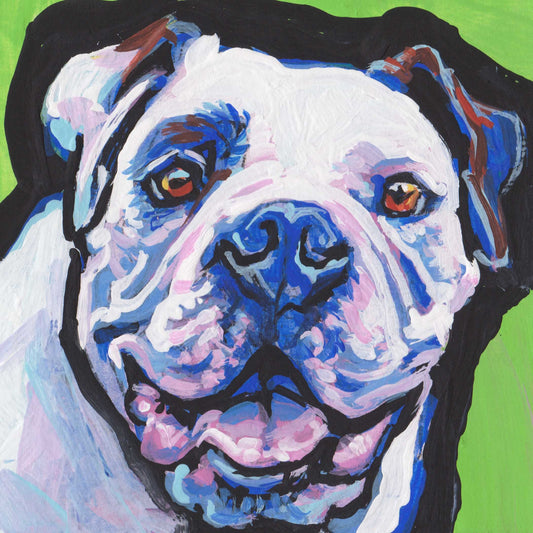 Olde English Bulldogg OEB art portrait PRINT of modern pop art painting bright colors 12x12" fun bulldog art