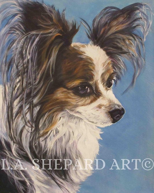 PAPILLON dog portrait art PRINT of LAShepard painting 11x14"