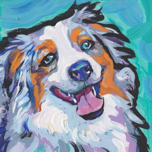 Australian Shepherd art portrait print of modern Dog painting aussie pop art bright colors 12x12"