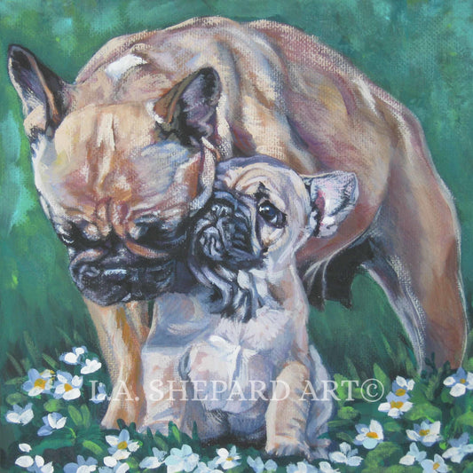 FRENCH BULLDOG art portrait canvas PRINT of LAShepard painting frenchie dog 8x8"