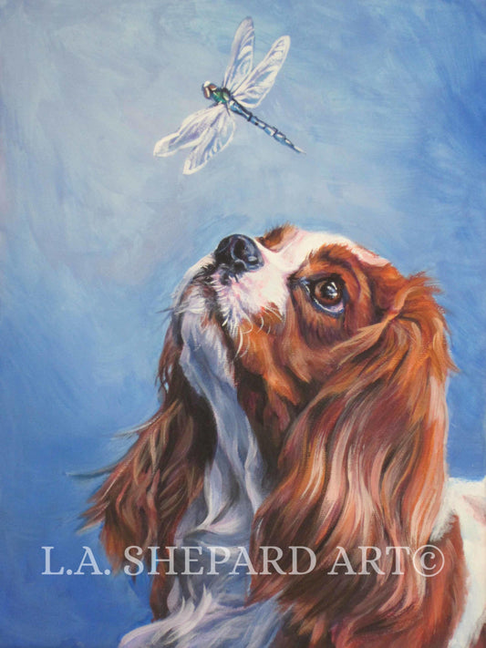 blenheim Cavalier King Charles Spaniel DOG ART portrait PRINT of LAShepard painting  8x10"