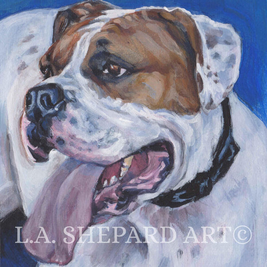 AMERICAN BULLDOG portrait dog art canvas PRINT of LAShepard painting 8x8"