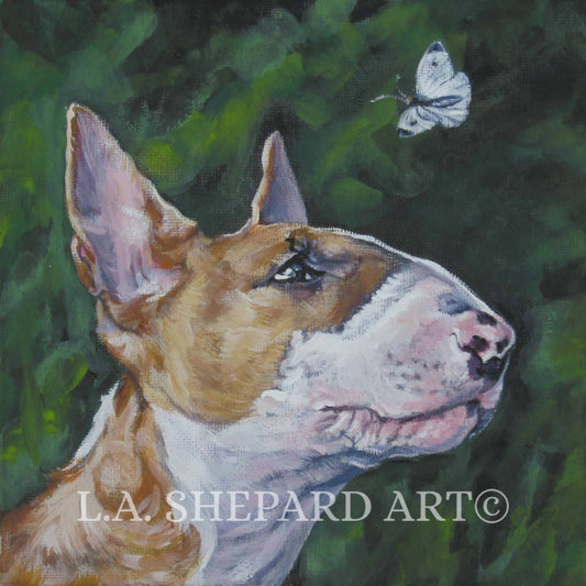 BULL TERRIER dog portrait art canvas PRINT of LAShepard painting 12x12"