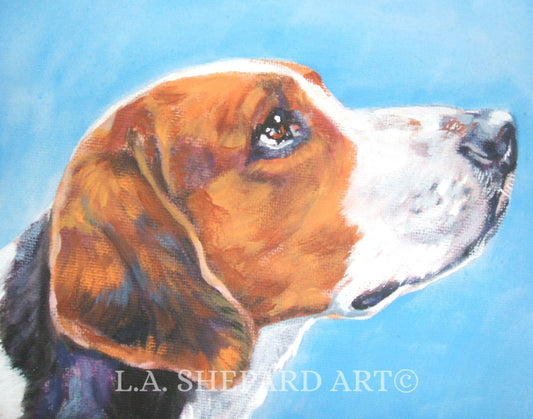 AMERICAN FOXHOUND dog portrait art canvas PRINT of LAShepard painting 8x10"