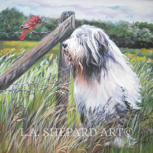 BEARDED Collie dog art canvas PRINT of LA Shepard painting 8x8