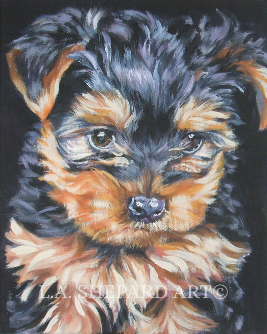 Yorkshire Terrier YORKIE PORTRAIT dog ART canvas print of LAShepard painting 11x14"