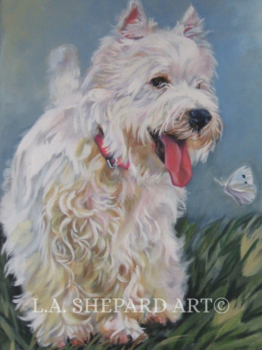 West Highland Terrier westie DOG PORTRAIT art canvas PRINT of LAShepard painting 8x10"