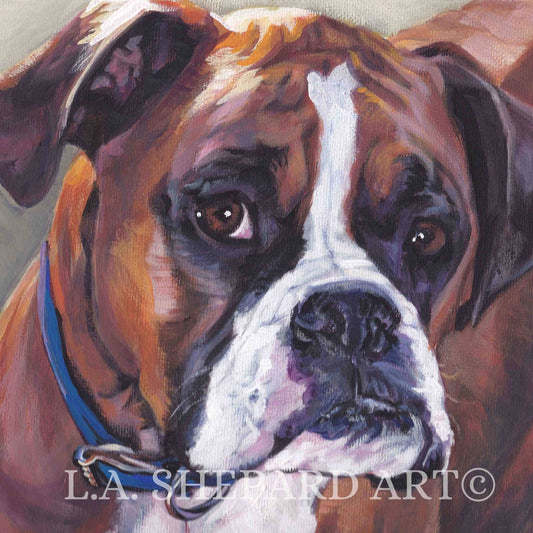 BOXER PORTRAIT dog art canvas PRINT of LAShepard painting 12x12"