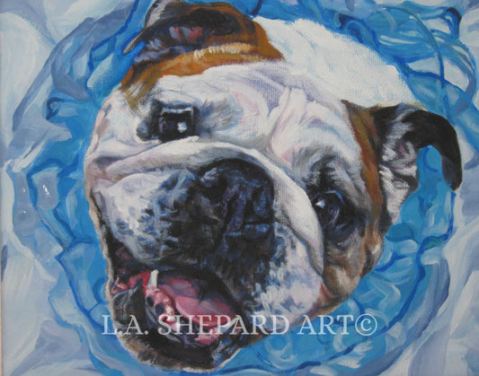 ENGLISH BULLDOG dog art portrait canvas PRINT of LAShepard painting 11x14"