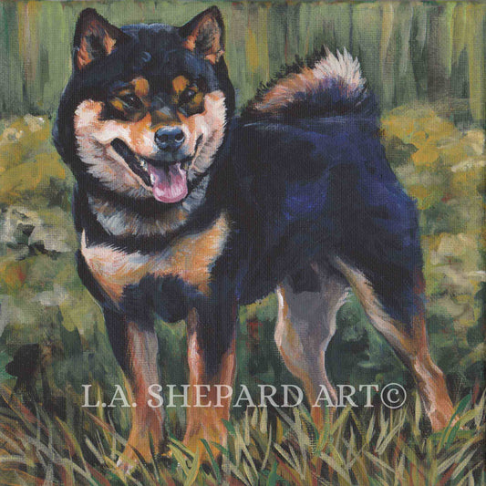 SHIBA INU dog portrait art PRINT of LAShepard painting 8x8" black and tan shiba