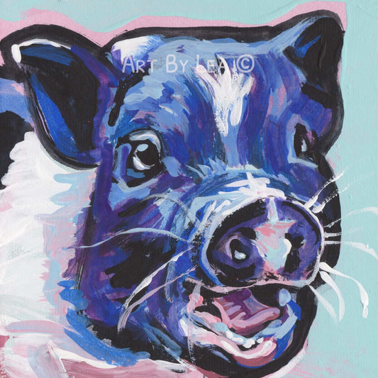 MINI PIG fun little Piggy art PRINT of pop art painting bright colors 12x12" piglet