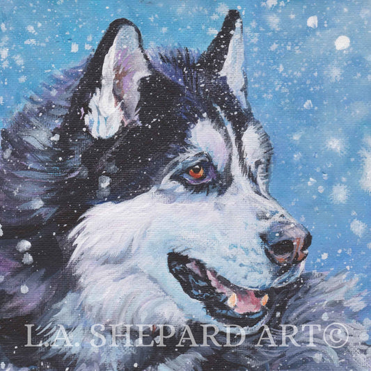 Siberian HUSKY DOG PORTRAIT art print of LAShepard painting 8x8"