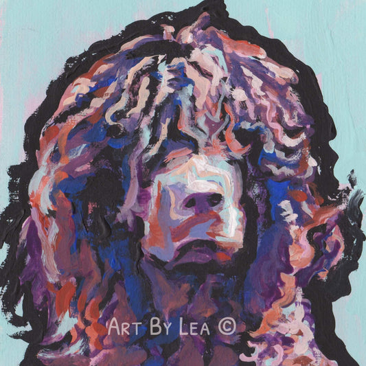 IRISH WATER SPANIEL dog portrait art print of pop art painting bright colors 12x12"