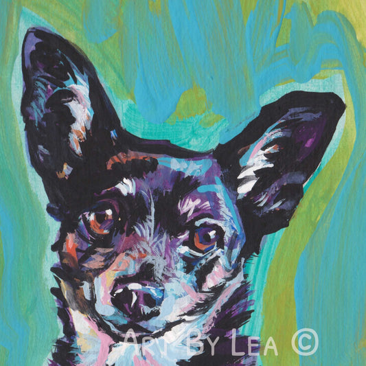 Chihuahua portrait modern Dog print of pop dog art painting bright colors 8x8"
