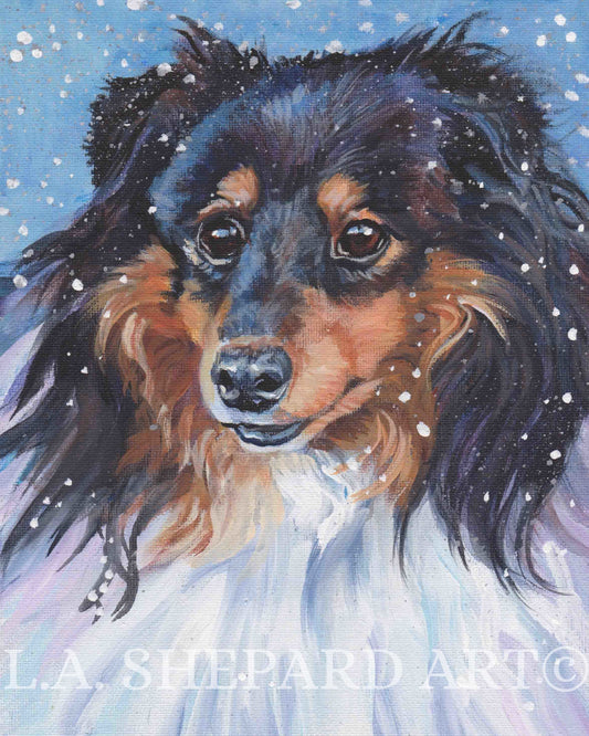 SHETLAND SHEEPDOG sheltie dog art canvas PRINT of LAShepard painting 11x14"
