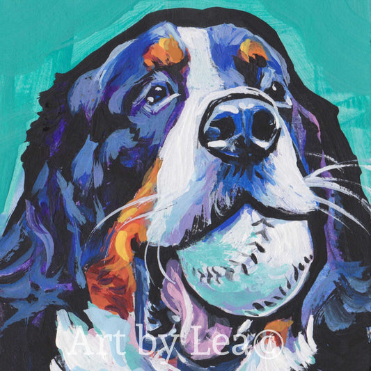 Bernese Mountain Dog art print of modern pop art painting bright colors 12x12" BERNER