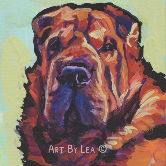 SHAR PEI Dog art PORTRAIT print of pop art painting bright colors 12x12" bear coat shar pei